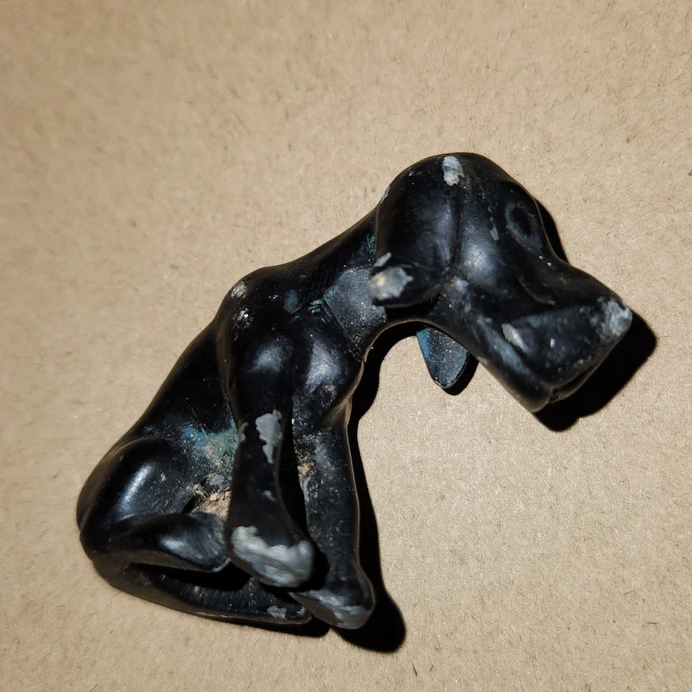 Vintage Patina Metal Dog Figurine & Cat Ring Holder Accent Decor Collectible